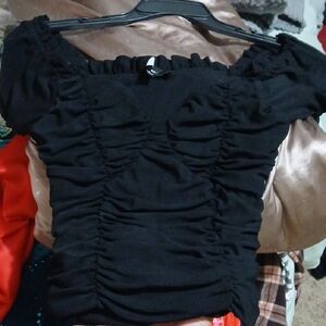 Lulu's Ruched Blue and Red Blouse